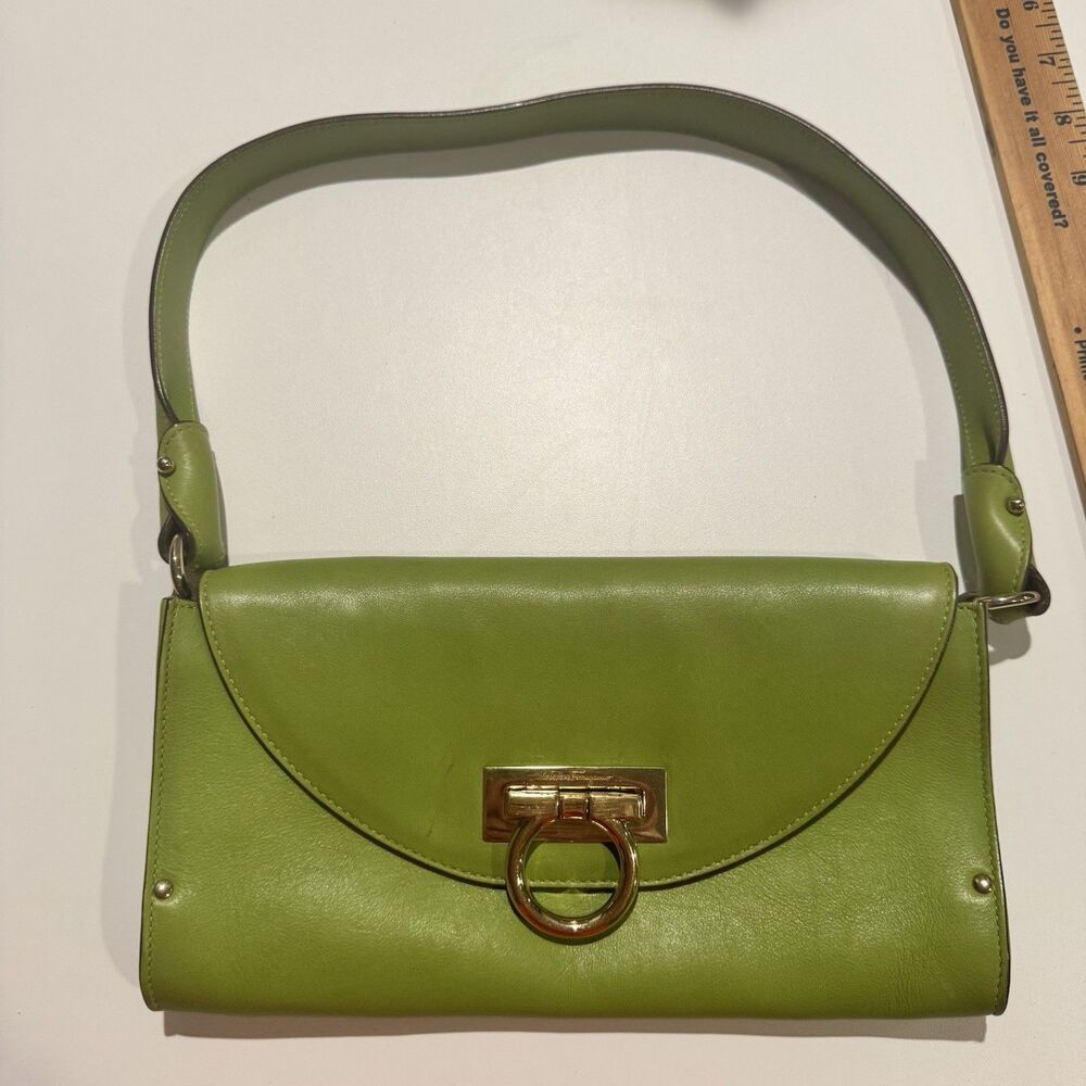 Salvatore Ferragamo Green Leather Shoulder Bag Vintage